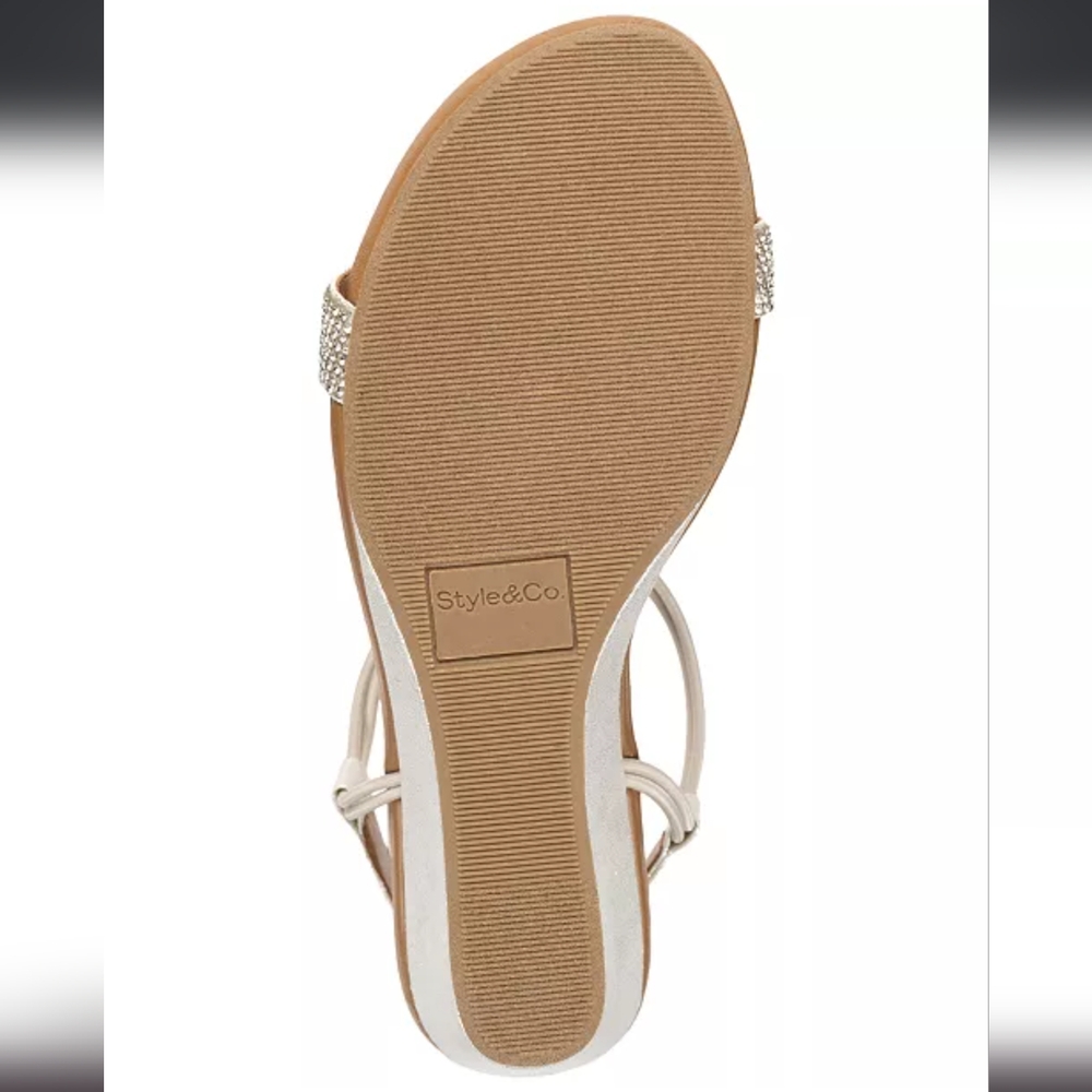 Style & Co Womens 12 Silver Tan Wedge Heel T Strap Sandals Shoes NEW NIB - Picture 8 of 8